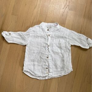 Zara Kids White Button-Up Linen Shirt